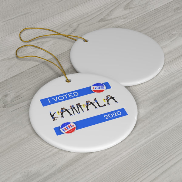 I VOTED KAMALA -2B Round Ceramic Ornaments