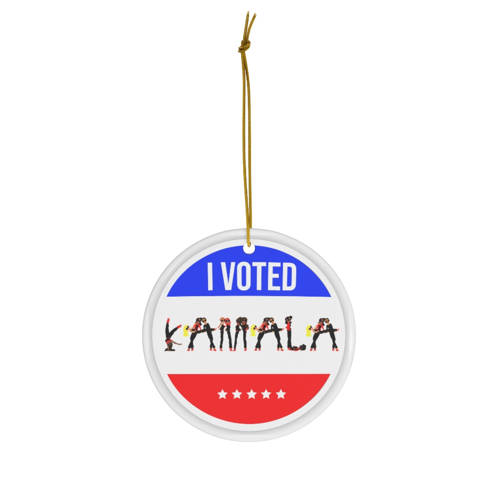 I VOTED KAMALA - Flag - RWB - Round Ceramic Ornaments