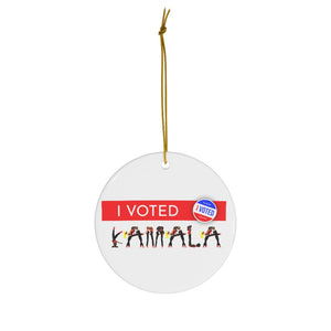 I VOTED KAMALA -1R-  - Round Ceramic Ornaments