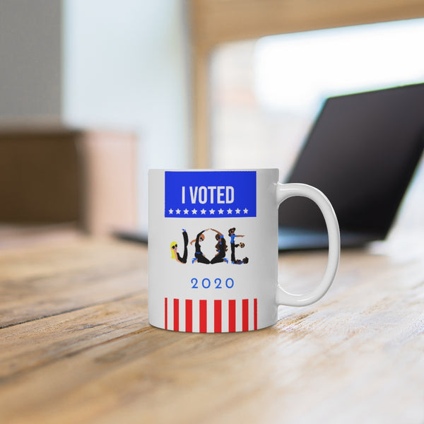 I VOTED JOE - Flag-H- White Ceramic Mug