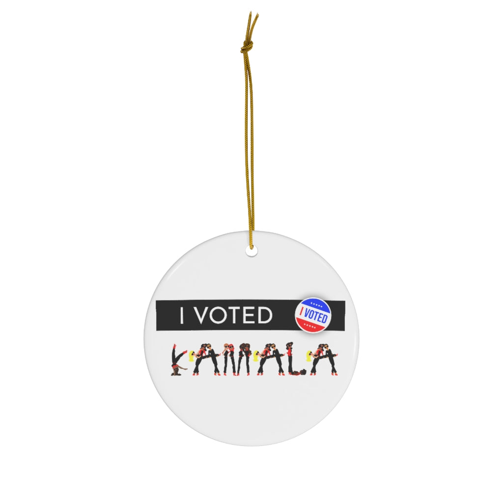I VOTED KAMALA -1BK- - Round Ceramic Ornaments