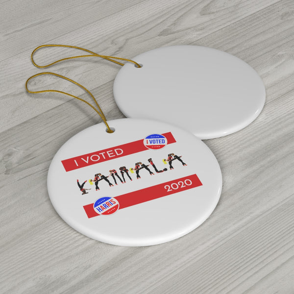 I VOTED KAMALA -2R- Round Ceramic Ornaments