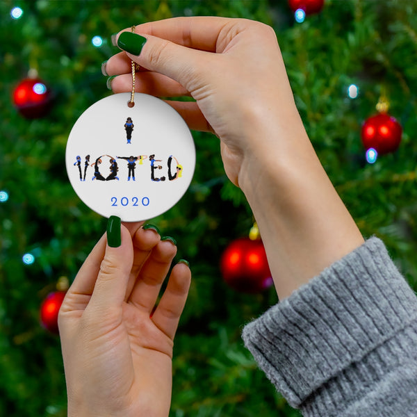 I VOTED 2020 -BL-V - Round Ceramic Ornaments