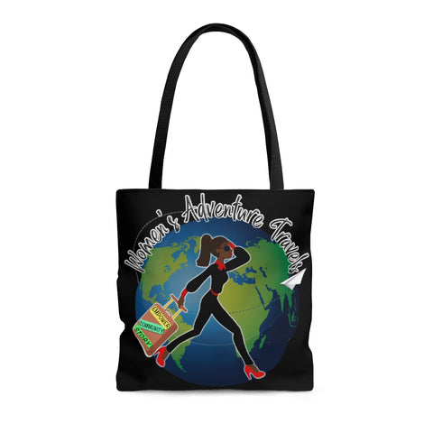 Women's Adventure Travels - Black Woman - B - Tote Bag