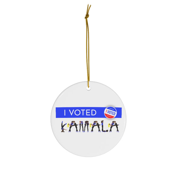 I VOTED KAMALA -1BL- - Round Ceramic Ornaments