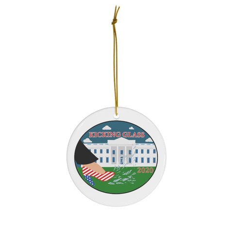 KICKING GLASS -G- Round Ceramic Ornaments